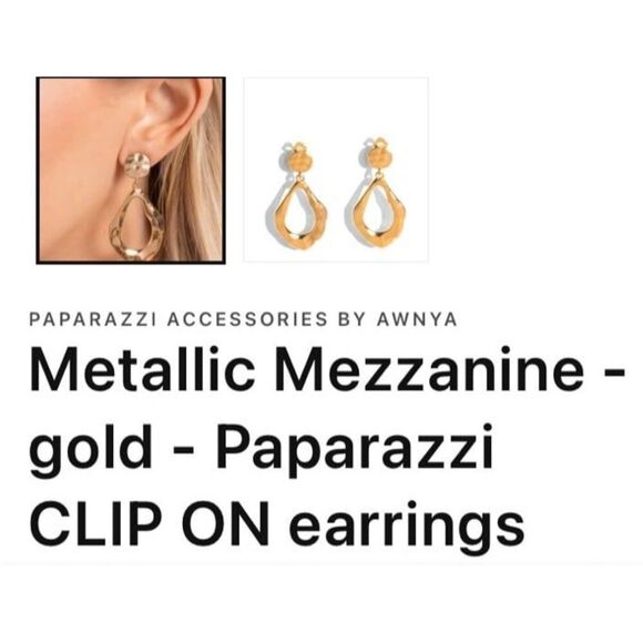 Paparazzi Metallic Mezzanine Hammered Earrings Gold Bold Tear Drop Clip On New - Picture 3 of 3